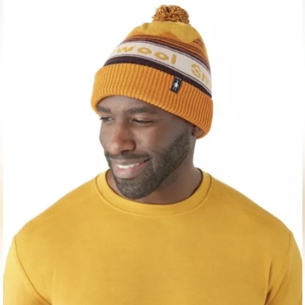 NWT Smartwool Beanie Knit Hat Merino Wool Winter Pattern POM Honey Gold Heather